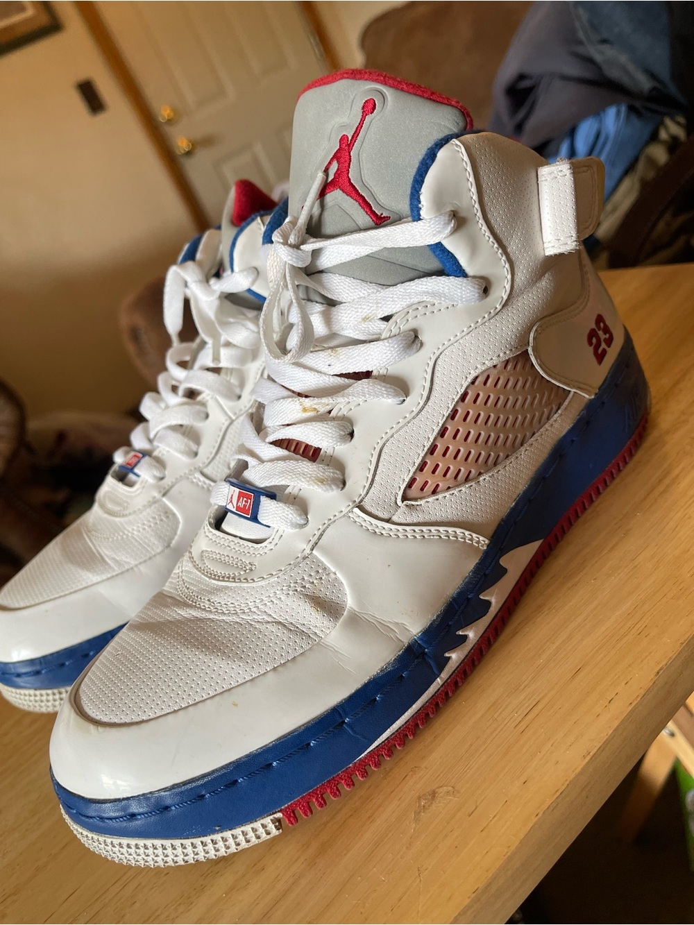 Nike Air Jordan 5 (GS) Youth Size 7Y 318609-162 White Red Blue 2008 No Insoles